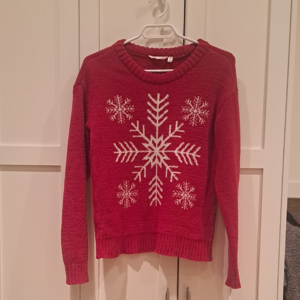 La Vie En Rose Super Soft Festive Red Sweater with Snowflake Design
